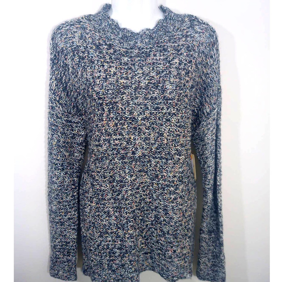 NWT St John's Bay Petite L Black Tweed Knit Long Sleeve Sweater - Picture 2 of 5